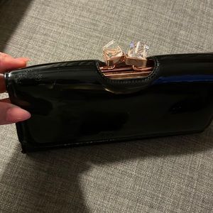 Ted Baker Black Rose Gold Crystal Wallet Clutch NWOT